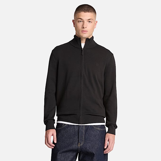 Williams River Baumwollpullover mit durchgehendem Reiverschluss fr Herren in Schwarz TBL Schwarz ALT1