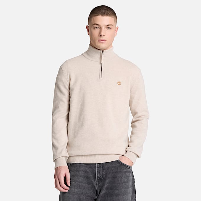 Cohas Brook Pullover aus Merinowolle mit 14Reiverschluss fr Herren in Hellbeige TBL Beige ALT1