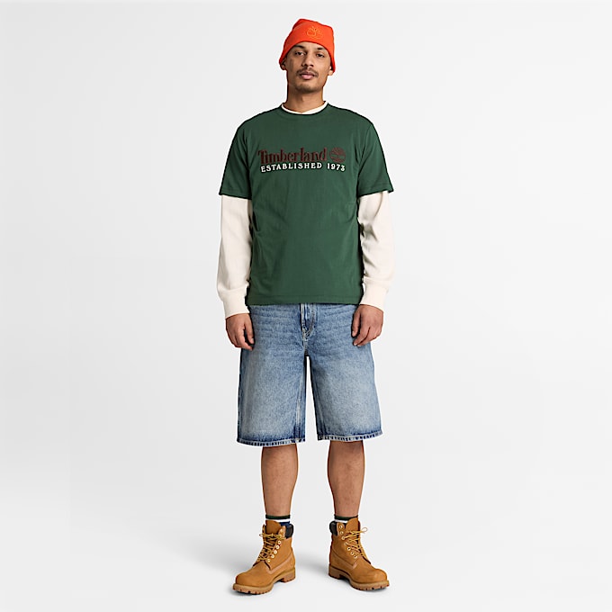 KurzarmTShirt mit Established 1973Stickerei fr Herren in Dunkelgrn TBL Grn ALT2
