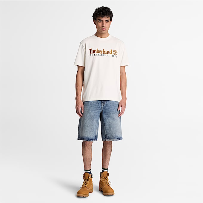 KurzarmTShirt mit Established 1973Stickerei fr Herren in Wei TBL Wei ALT2