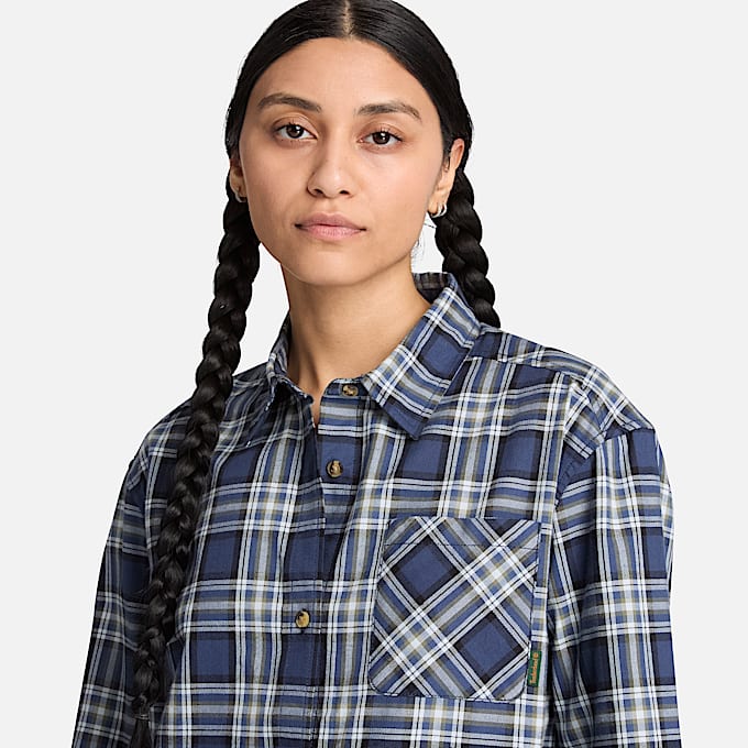 Mittelschweres FlanellLangarmhemd fr Damen in Dunkelblau TBL Blau ALT3