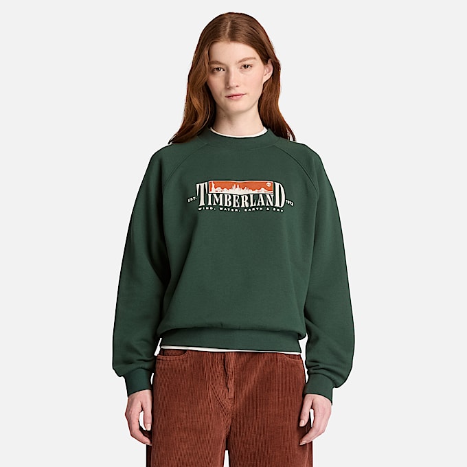 Sweatshirt mit Rundhalsausschnitt Grafik und angerauter Innenseite fr Damen in Dunkelgrn TBL Grn ALT1