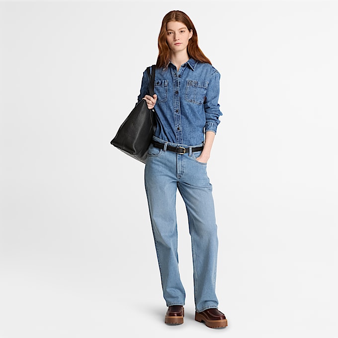 Langrmeliges DenimHemd fr Damen in Blau TBL Blau ALT2