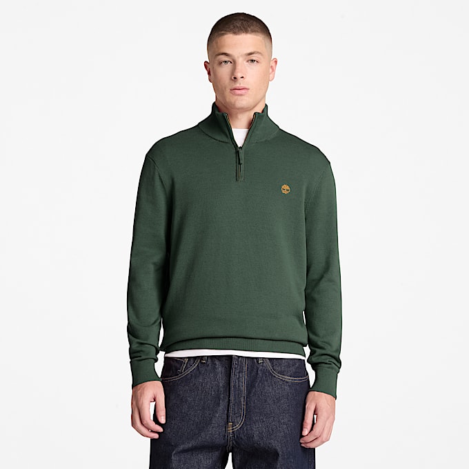 Williams River Baumwollpullover mit Viertelreiverschluss fr Herren in Dunkelgrn TBL Grn ALT1