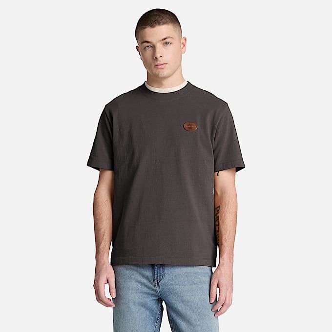 KurzarmTShirt mit Lederaufnher fr Herren in Schwarz TBL Schwarz ALT1