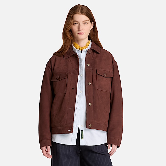 TruckerJacke aus Leder fr Damen in Dunkelbraun TBL Braun ALT1