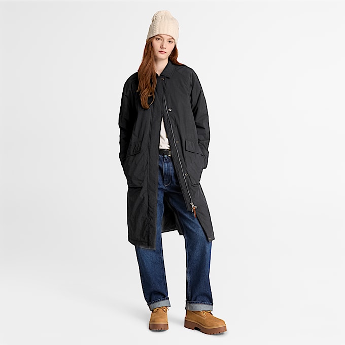 Wasserabweisender isolierter langer Mantel fr Damen in Schwarz TBL Schwarz ALT2