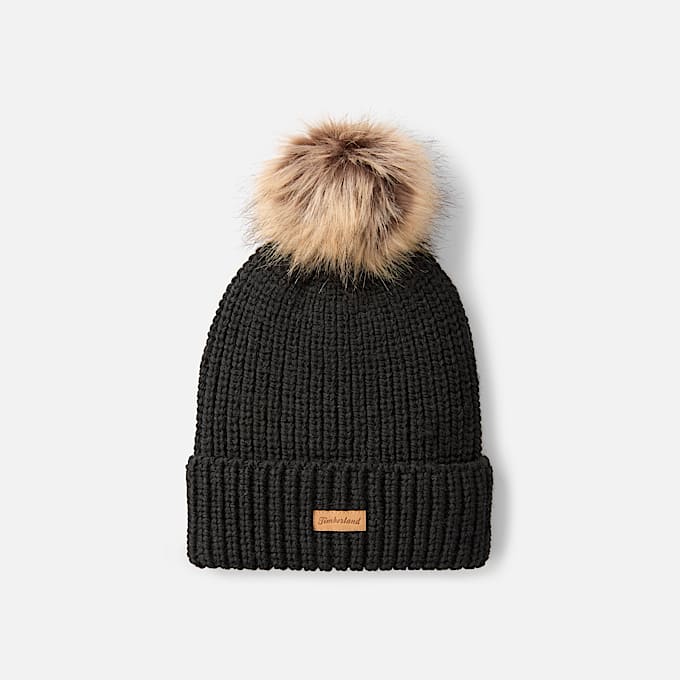 Grob gestrickte Mtze mit Bommel fr Damen in Schwarz TBL Schwarz HERO