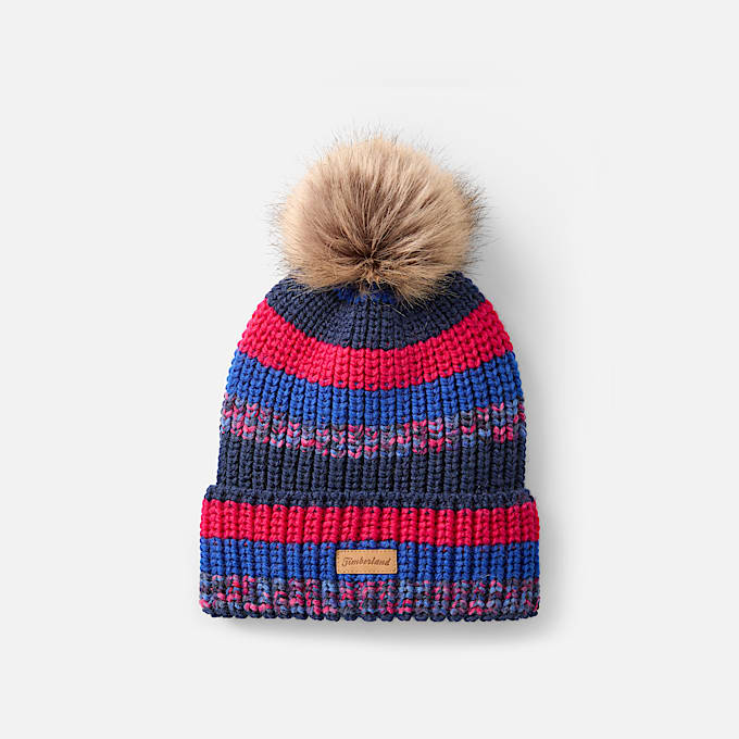 Grob gestrickte Mtze mit Bommel fr Damen in Blau TBL Blau HERO