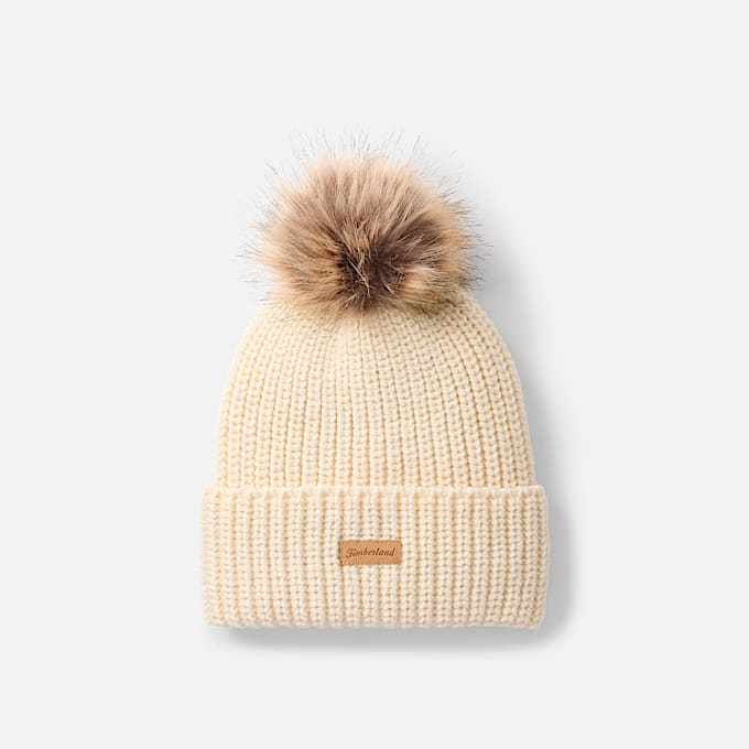 Grob gestrickte Mtze mit Bommel fr Damen in Beige TBL Beige HERO