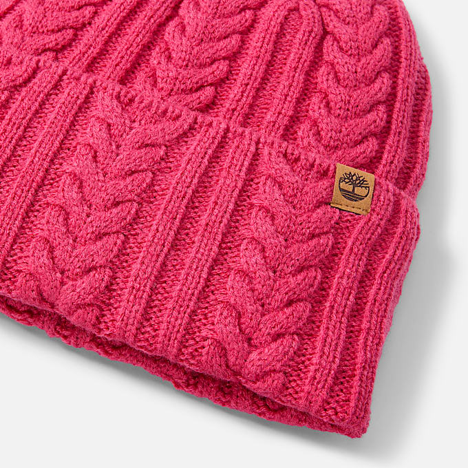 Strickmtze mit Zopfmuster fr Damen in Pink TBL Pink ALT1