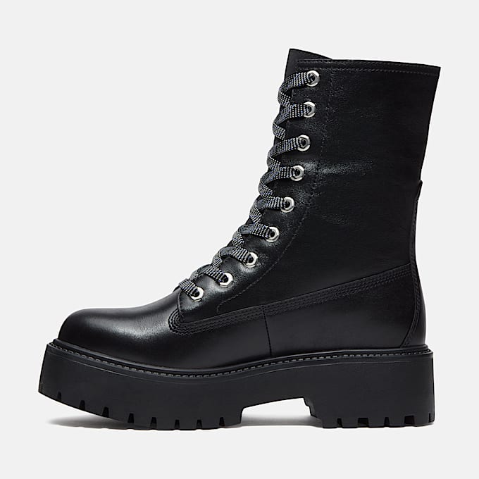 Halbhoher Stone Street Boot mit Plateausohle fr Damen in Schwarz TBL Schwarz ALT6