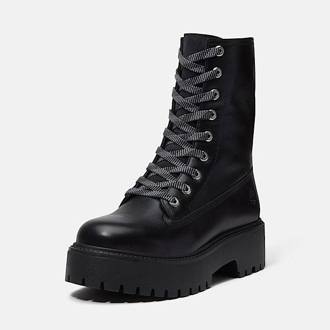 Halbhoher Stone Street Boot mit Plateausohle fr Damen in Schwarz TBL Schwarz ALT10