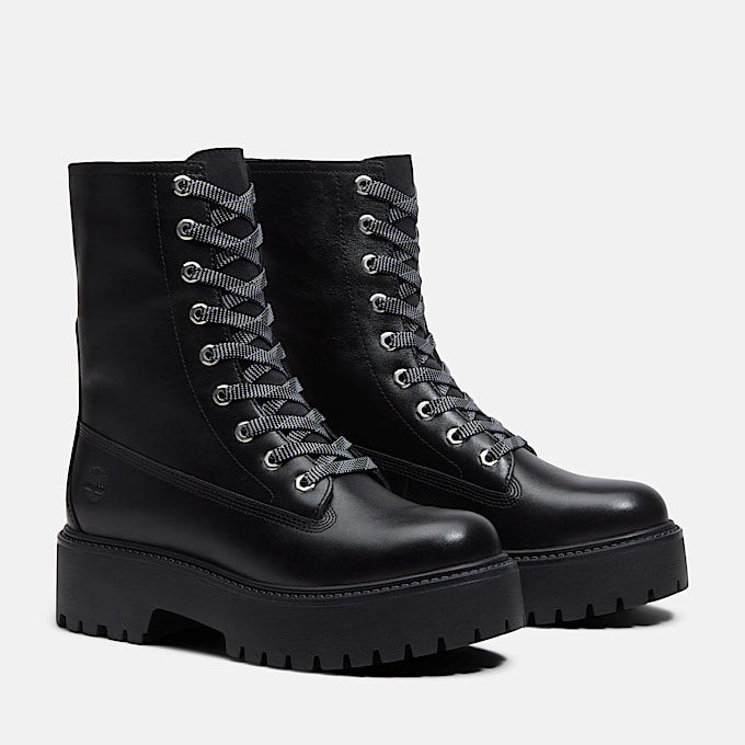 Halbhoher Stone Street Boot mit Plateausohle fr Damen in Schwarz TBL Schwarz ALT4