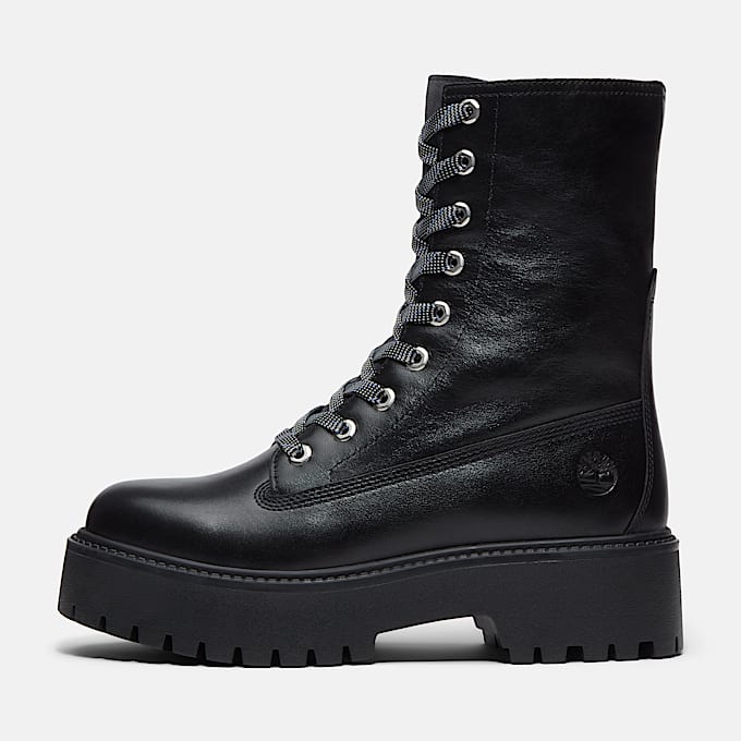 Halbhoher Stone Street Boot mit Plateausohle fr Damen in Schwarz TBL Schwarz ALT9