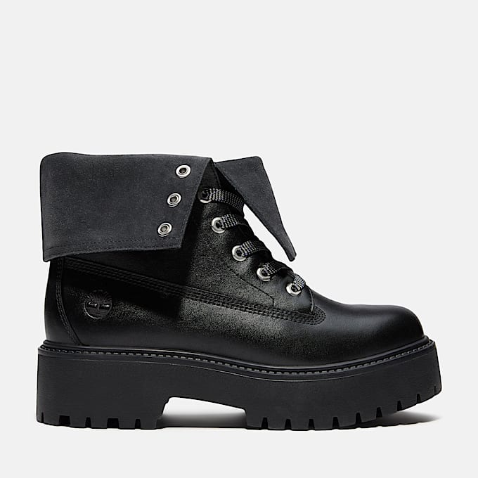 Halbhoher Stone Street Boot mit Plateausohle fr Damen in Schwarz TBL Schwarz ALT8
