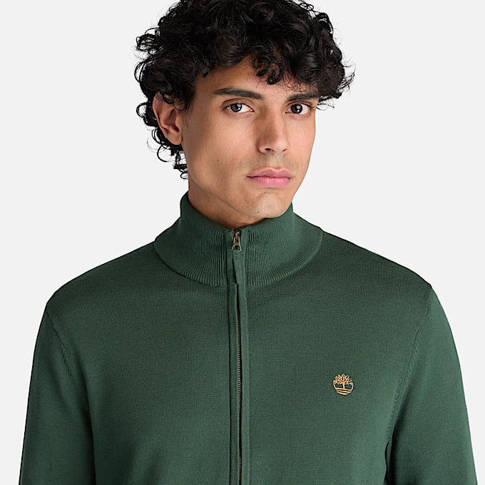 Williams River Baumwollpullover mit durchgehendem Reiverschluss fr Herren in Dunkelgrn TBL Grn ALT3