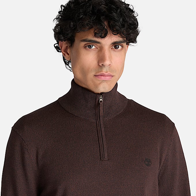 Williams River Baumwollpullover mit Viertelreiverschluss fr Herren in Dunkelbraun TBL Braun ALT3