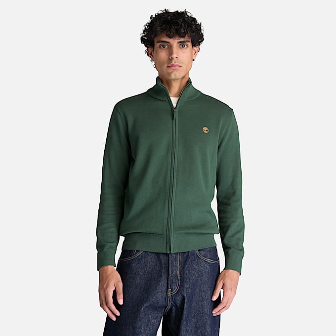 Williams River Baumwollpullover mit durchgehendem Reiverschluss fr Herren in Dunkelgrn TBL Grn ALT1