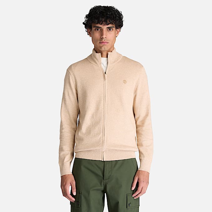 Williams River Baumwollpullover mit durchgehendem Reiverschluss fr Herren in Hellbeige TBL Beige ALT1