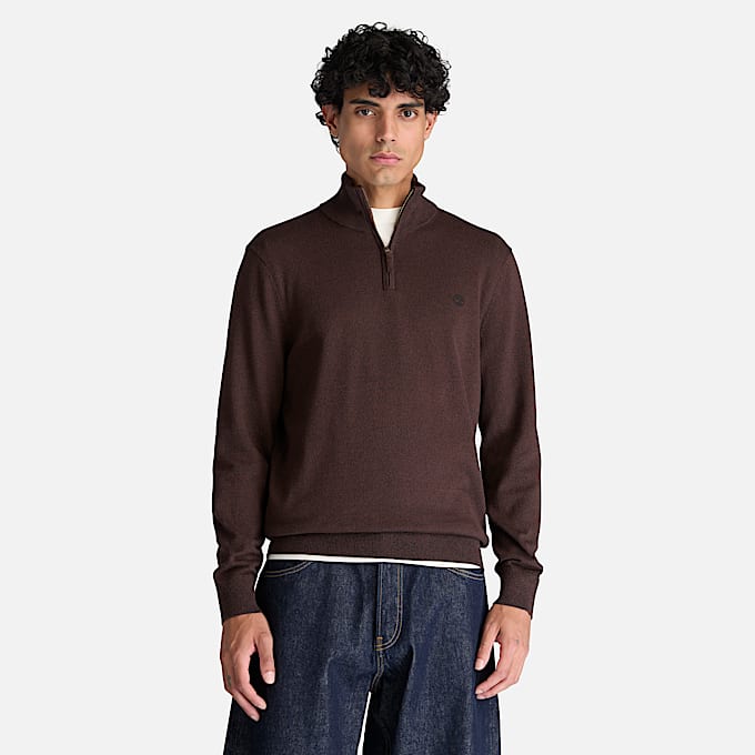 Williams River Baumwollpullover mit Viertelreiverschluss fr Herren in Dunkelbraun TBL Braun ALT1