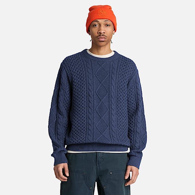 Phillips Brook Rundhalspullover mit Zopfmuster fr Herren in Dunkelblau TBL Blau ALT3