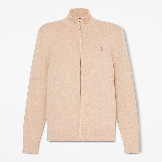 Williams River Baumwollpullover mit durchgehendem Reiverschluss fr Herren in Hellbeige TBL Beige HERO