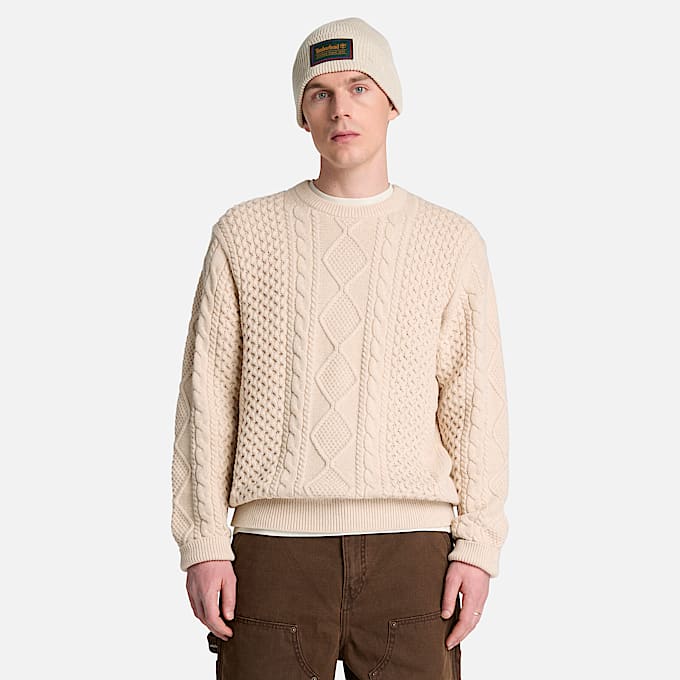 Phillips Brook Rundhalspullover mit Zopfmuster fr Herren in Hellbeige TBL Beige ALT3