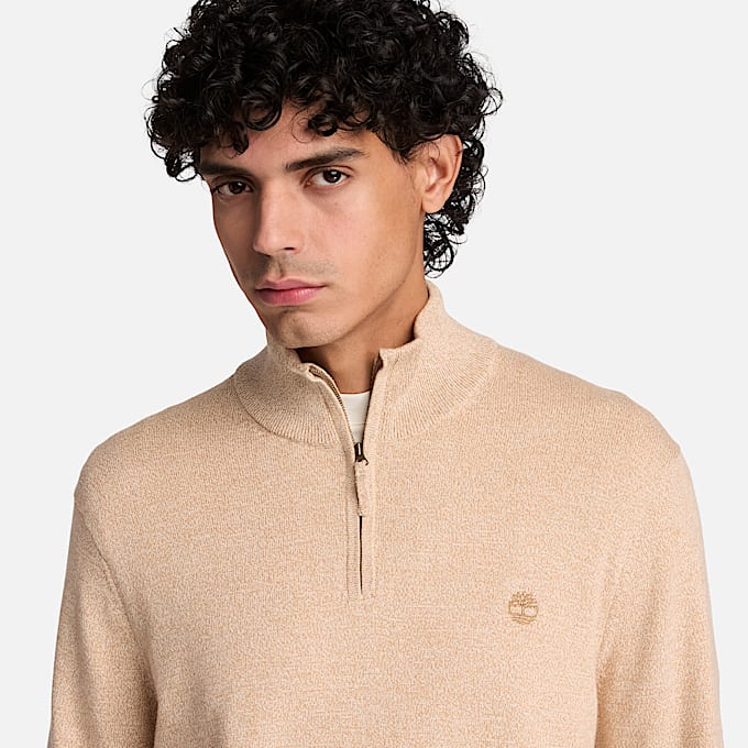 Williams River Baumwollpullover mit Viertelreiverschluss fr Herren in Hellbeige TBL Beige ALT3