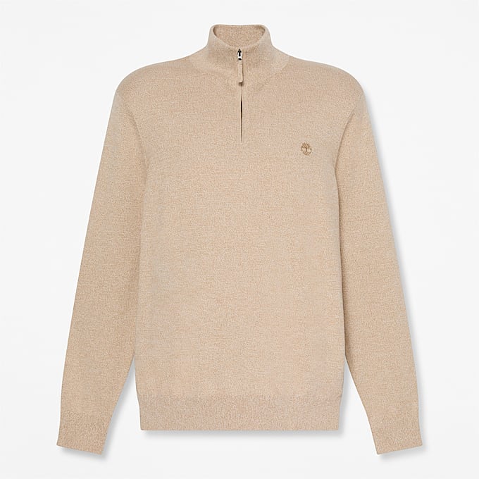Williams River Baumwollpullover mit Viertelreiverschluss fr Herren in Hellbeige TBL Beige HERO