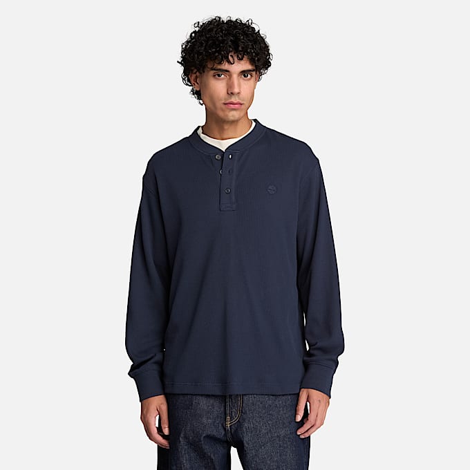 Langrmeliges Wharf River Polohemd mit Waffelstruktur fr Herren in Dunkelblau TBL Blau ALT1