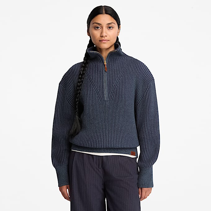 Grobstrickpullover mit Viertelreiverschluss fr Damen in Blau TBL Blau ALT1