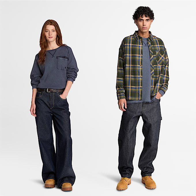 Gefrbtes Timberland Tokyo Design Collective LangarmTShirt aus Waffelstrickgewebe in Dunkelblau TBL Blau ALT1