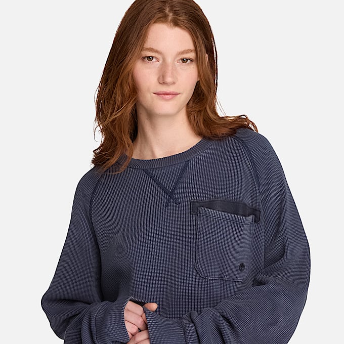 Gefrbtes Timberland Tokyo Design Collective LangarmTShirt aus Waffelstrickgewebe in Dunkelblau TBL Blau ALT4