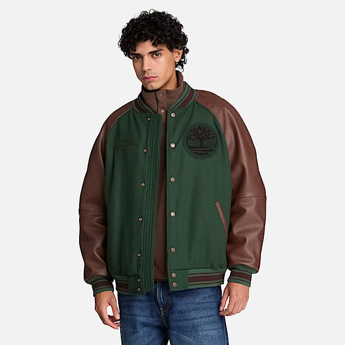 Charakteristische Jacke im CollegeStil fr Herren in DunkelbraunDunkelgrn TBL Braun ALT1