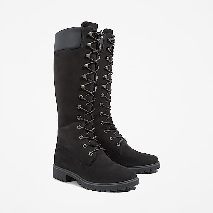 Wasserdichter Timberland Premium 14-Inch-Boot zum Schnüren für Damen in Schwarz