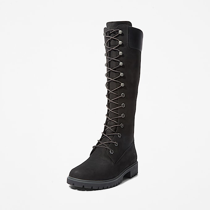 Wasserdichter Timberland Premium 14-Inch-Boot zum Schnüren für Damen in Schwarz