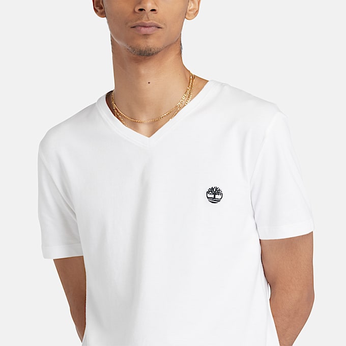 T-shirt de Manga Curta Dunstan River com Decote em V para Homem em branco