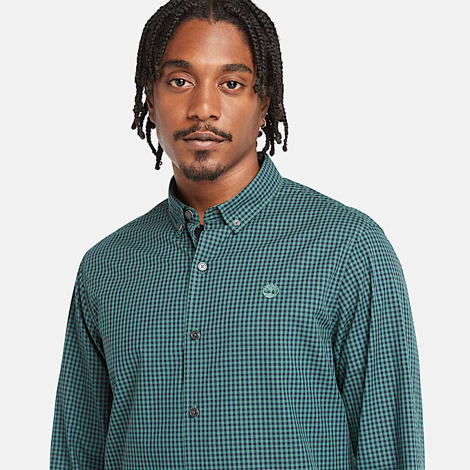 Camisa em Popelina em Microguingão para Homem em azul-petróleo