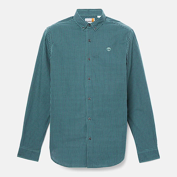 Camisa em Popelina em Microguingão para Homem em azul-petróleo