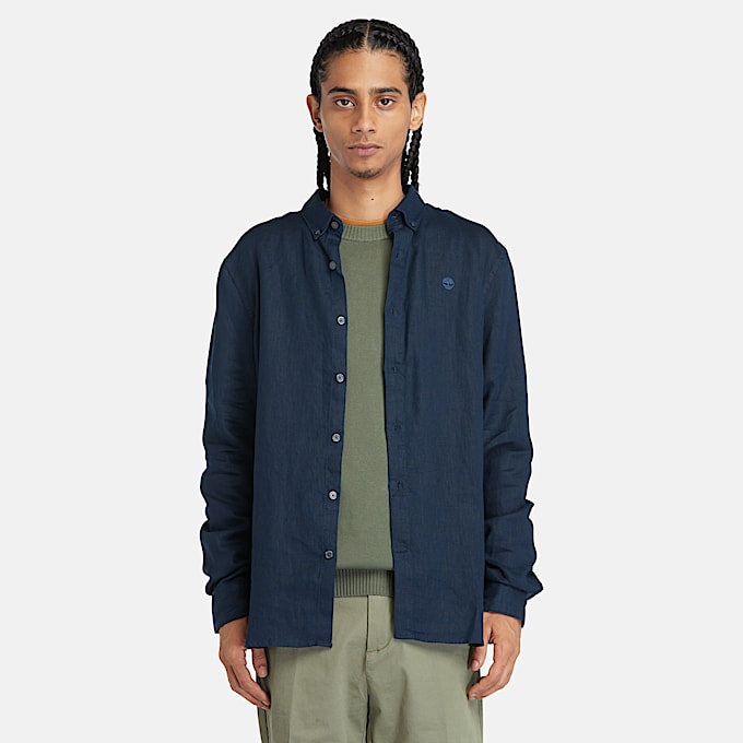 Mill Brook Linen Shirt for Men in Dark Blue - 1