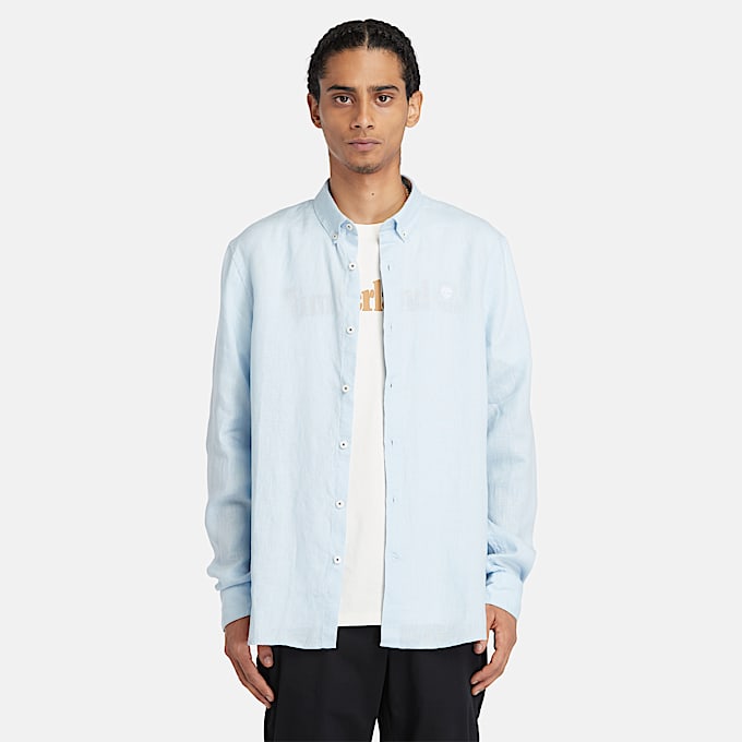 Camicia in Lino Mill Brook da Uomo in blu chiaro - 1