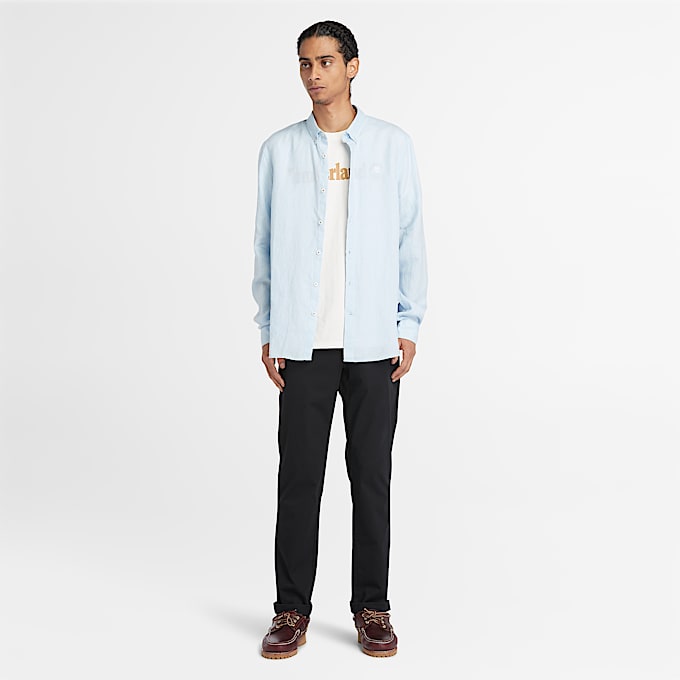Camisa de lino Mill Brook para hombre en azul claro