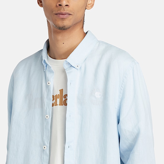 Camisa de lino Mill Brook para hombre en azul claro