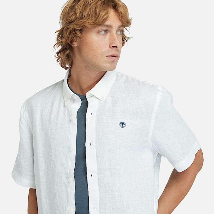 Camisa de lino Mill Brook de manga corta para hombre en blanco