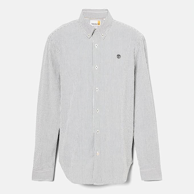 Long-Sleeve Striped Seersucker Shirt for Men in Dark Blue