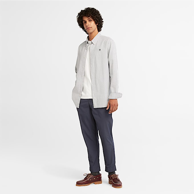 Long-Sleeve Striped Seersucker Shirt for Men in Dark Blue