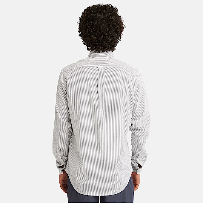 Long-Sleeve Striped Seersucker Shirt for Men in Dark Blue