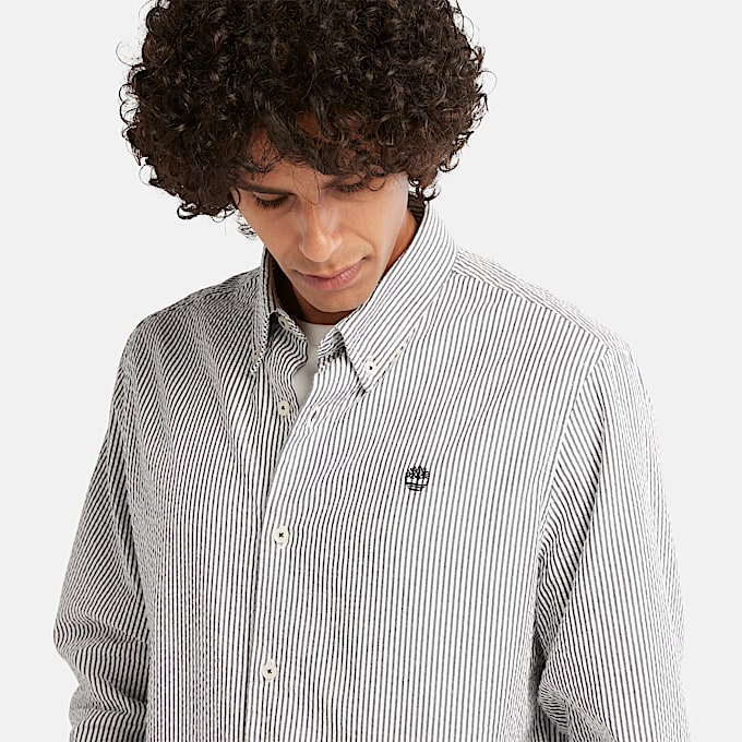Long-Sleeve Striped Seersucker Shirt for Men in Dark Blue