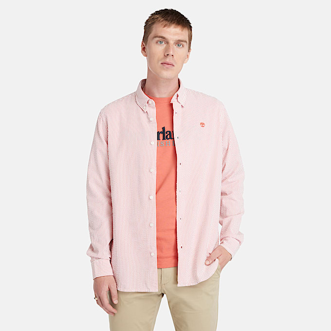 Striped Seersucker Shirt for Men in Pink - 1